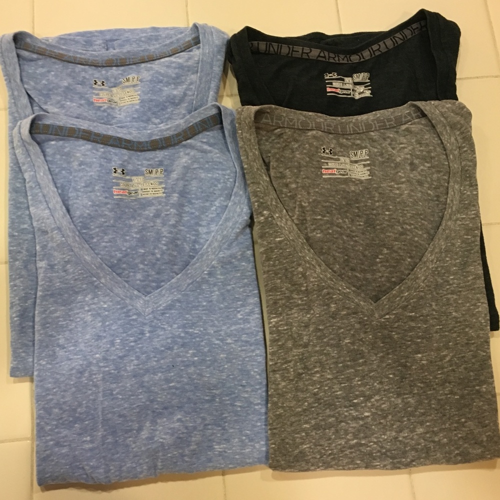 4 Under Armour Charged Cotton V-Neck T-shirts (SM)